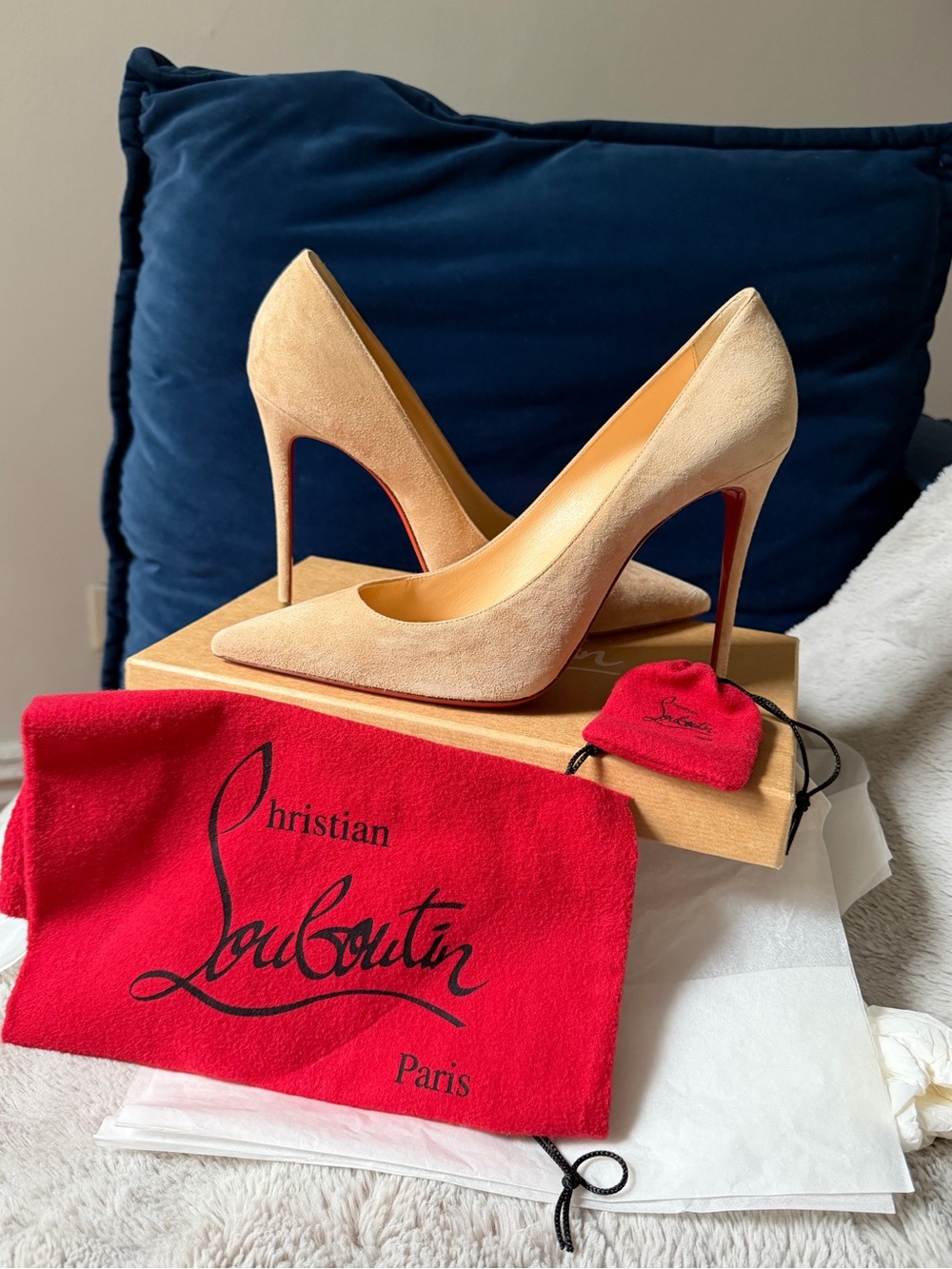 Christian Louboutin Beige Suede Pointed Toe Stiletto Pumps- NEW